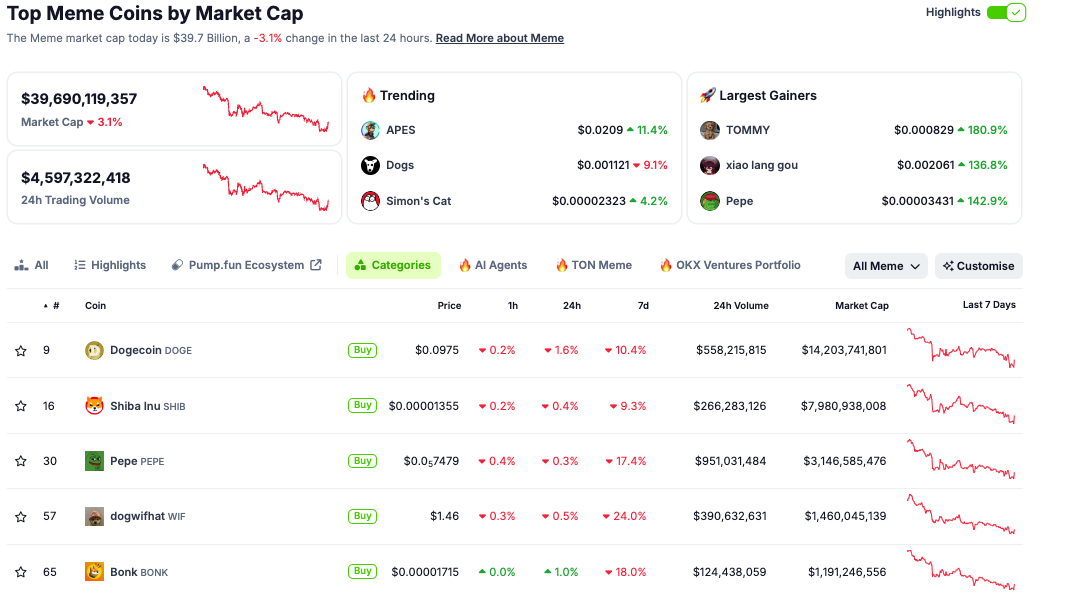 Top Meme Coins by Market Capitalization